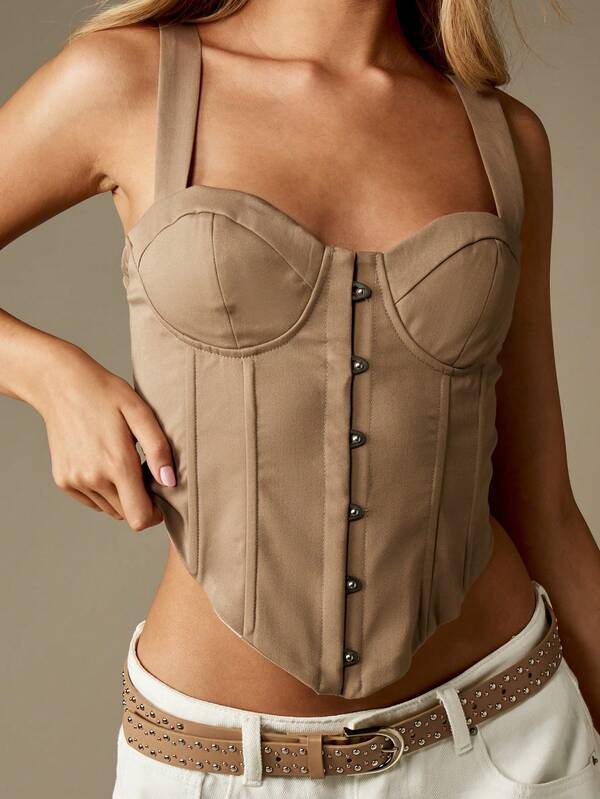 Missguided MISSGUIDED Corset Tank With Silver Buttons