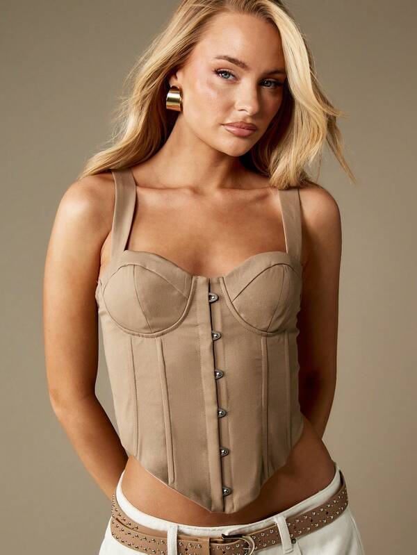 missguided MISSGUIDED Corset Tank With Silver Buttons