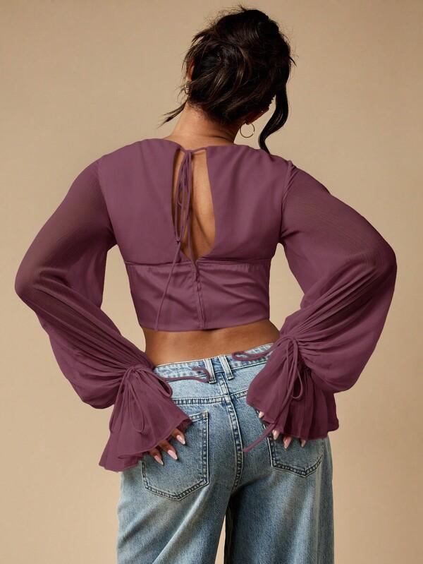 Missguided MISSGUIDED Corset Top With Balloon Sleeve Chiffon Blouse