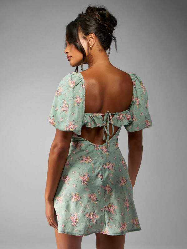 Missguided MISSGUIDED Cottage Core Floral Mini Dress With Puff Sleeves Ruffle Trim