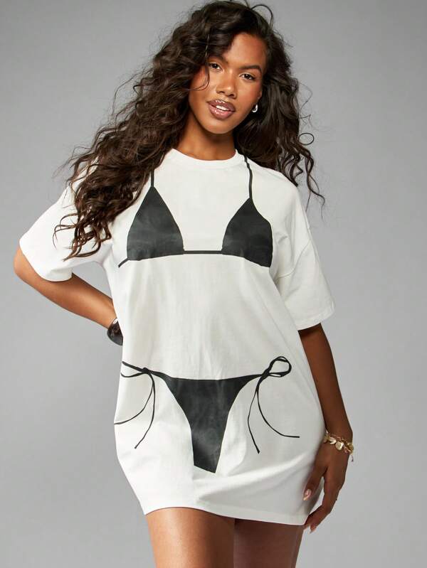 missguided MISSGUIDED Cotton Blend Oversized T-Shirt Mini Dress With Print