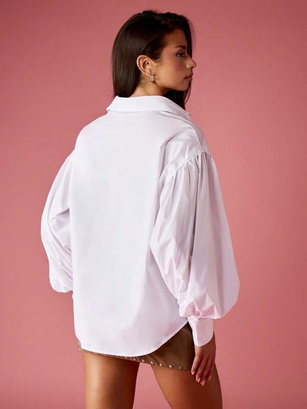 Missguided MISSGUIDED Cotton Button Down Shirt With Dramatic Puff Sleeves