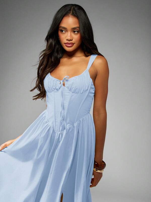 Missguided MISSGUIDED Cotton Poplin Corset Dress With Empire Waist And Side Slit