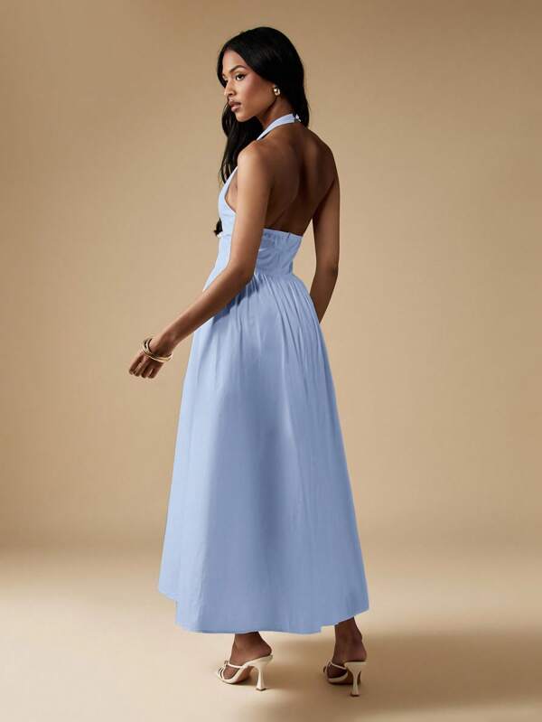 Missguided MISSGUIDED Cotton Poplin Halter Neck Midi Dress With Ruching