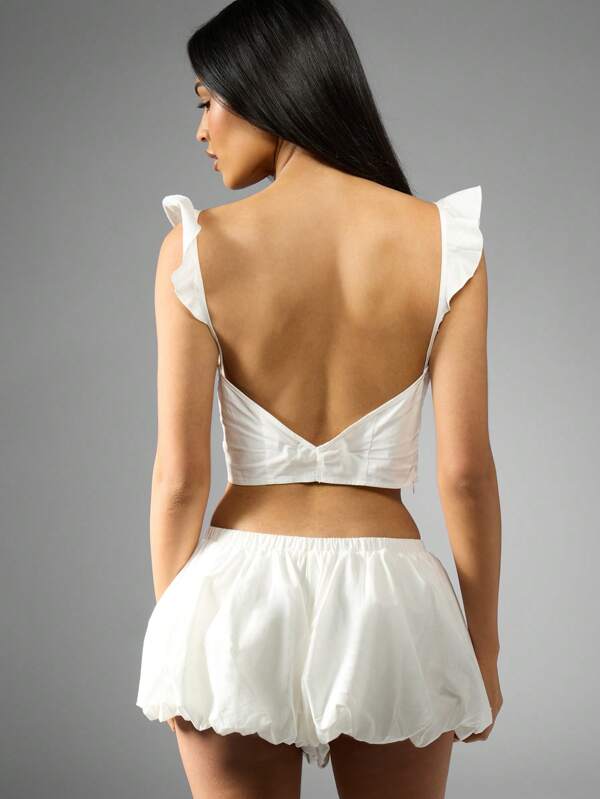 Missguided MISSGUIDED Cotton Poplin Ruffle Strap Cami Crop Top