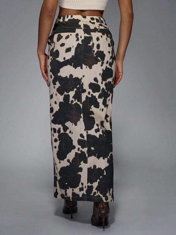 Missguided MISSGUIDED Cow Print Maxi Skirt With Front Slit