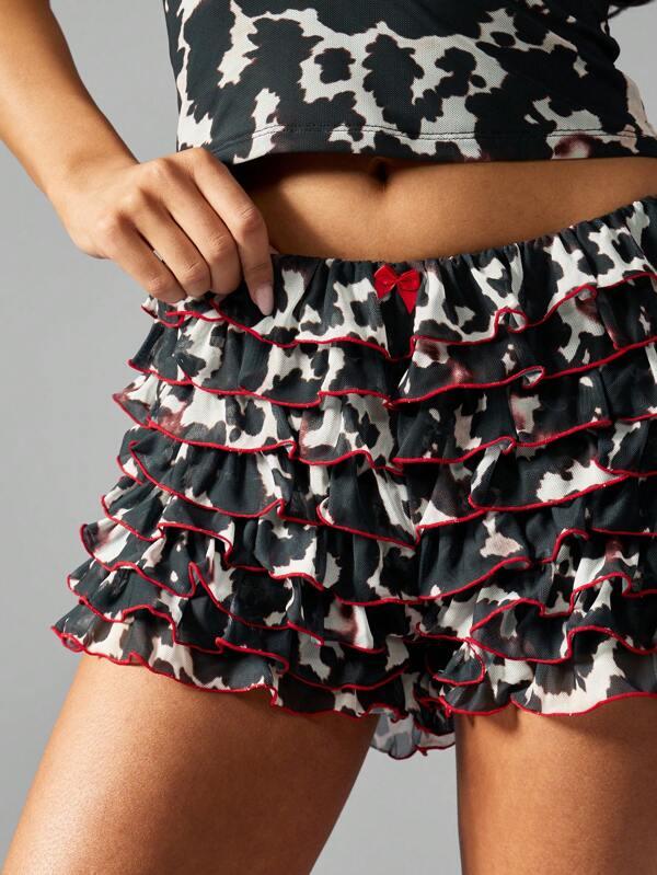 Missguided MISSGUIDED Cow Print Ruffle Halter Neck Two Piece Set