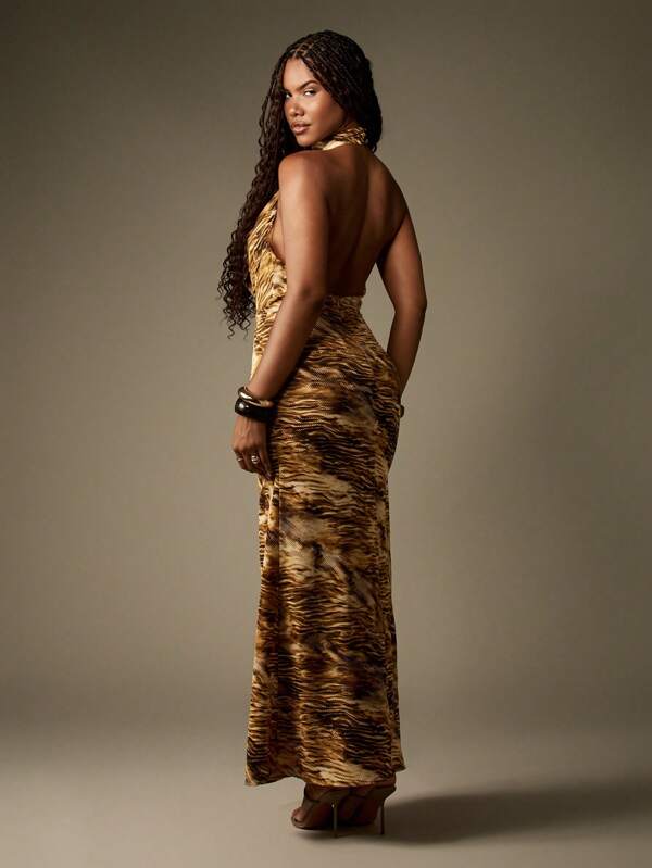 Missguided MISSGUIDED Cowl Neck Animal Print Maxi Dress With Side Split