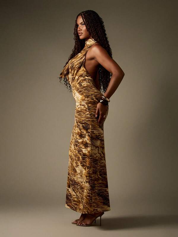 Missguided MISSGUIDED Cowl Neck Animal Print Maxi Dress With Side Split