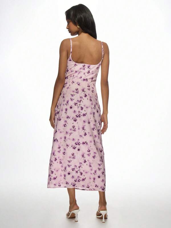 Missguided MISSGUIDED Cowl Neck Floral Print Midi Dress With Side Split