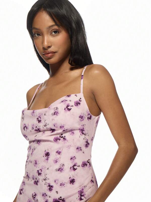 Missguided MISSGUIDED Cowl Neck Floral Print Midi Dress With Side Split