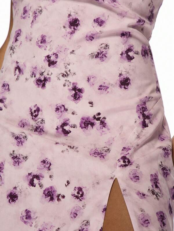 Missguided MISSGUIDED Cowl Neck Floral Print Midi Dress With Side Split