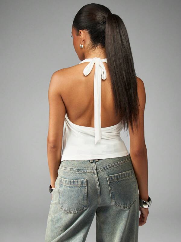 Missguided MISSGUIDED Cowl Neck Halter Crop Top With Tie Back