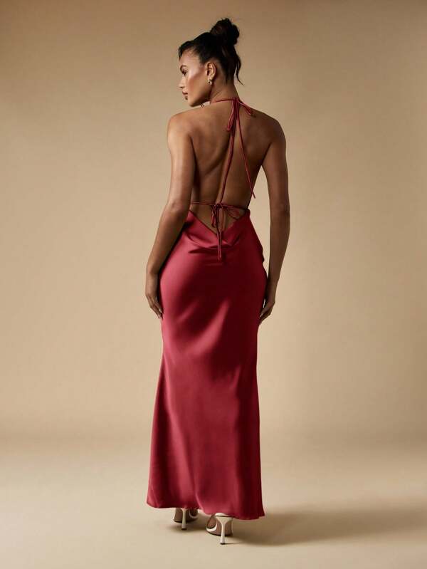 Missguided MISSGUIDED Cowl Neck Halter Maxi Dress With Open Back