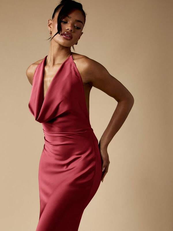 Missguided MISSGUIDED Cowl Neck Halter Maxi Dress With Open Back