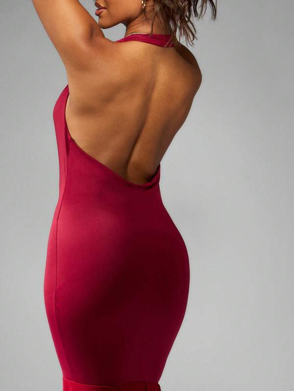 Missguided MISSGUIDED Cowl Neck Halter Statement Mermaid Maxi Dress