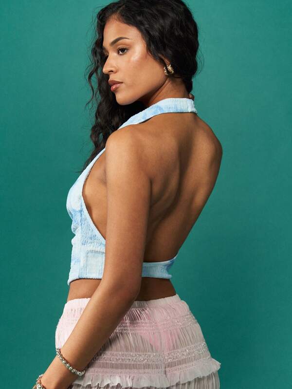 Missguided MISSGUIDED Cowl Neck Halter Textured Ruched Top