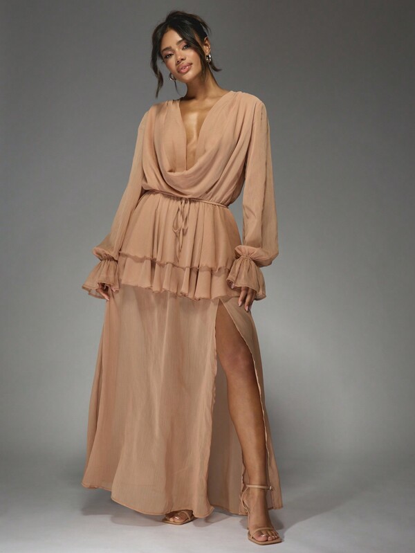 missguided MISSGUIDED Cowl Neck Maxi Dress With Ruffle Details