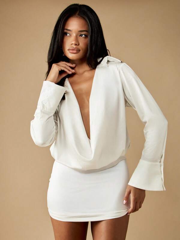 missguided MISSGUIDED Cowl Neck Mini Dress With Long Bell Sleeves