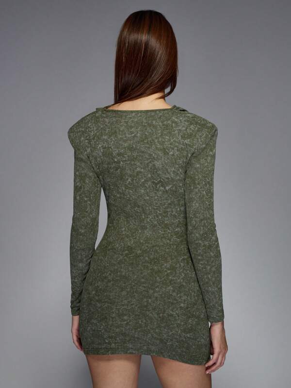 Missguided MISSGUIDED Cowl Neck Ribbed Mini Dress With Long Sleeves
