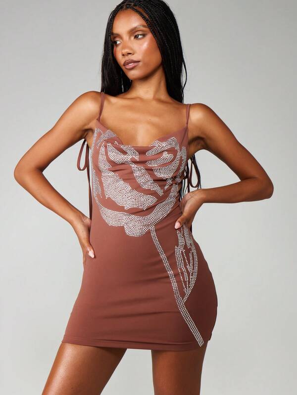 missguided MISSGUIDED Cowl Neck Rose Print Mini Dress