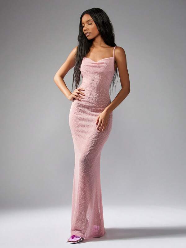 missguided MISSGUIDED Cowl Neck Slinky Knit Bodycon Draped Maxi Dress