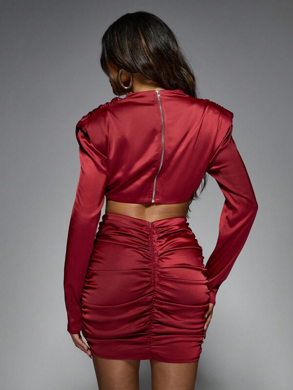 Missguided MISSGUIDED Cowl Neck Top With Ruched Mini Skirt