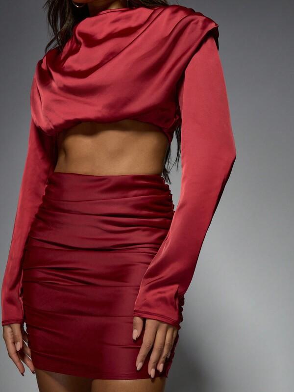Missguided MISSGUIDED Cowl Neck Top With Ruched Mini Skirt