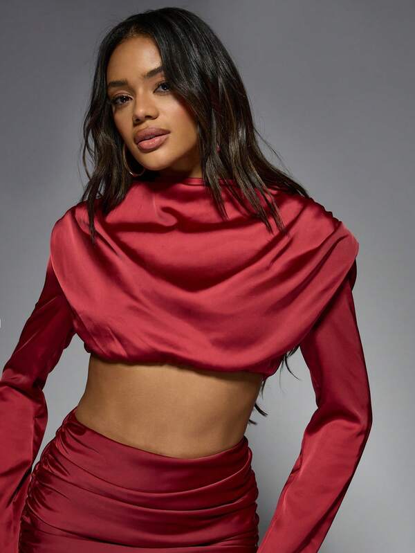 Missguided MISSGUIDED Cowl Neck Top With Ruched Mini Skirt