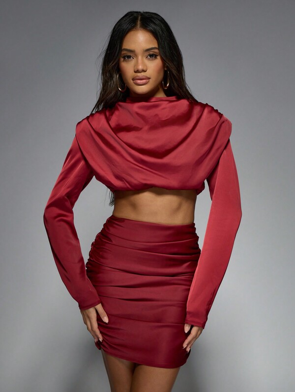missguided MISSGUIDED Cowl Neck Top With Ruched Mini Skirt