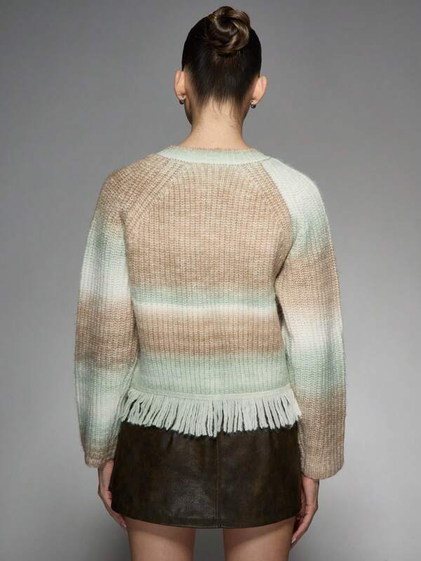 Missguided MISSGUIDED Cozy Button-Front Knit Cardigan With Fringe Hem