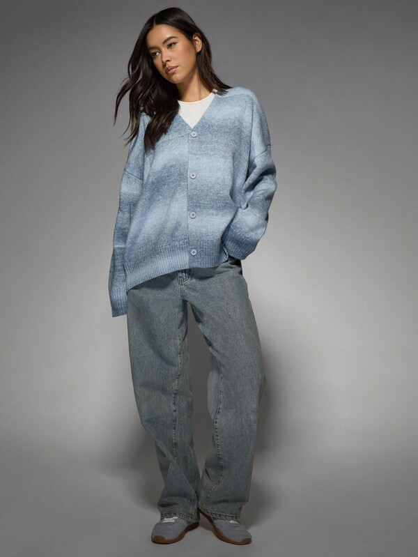 Missguided MISSGUIDED Cozy Fluffy Ombre Knit Button-Front Cardigan