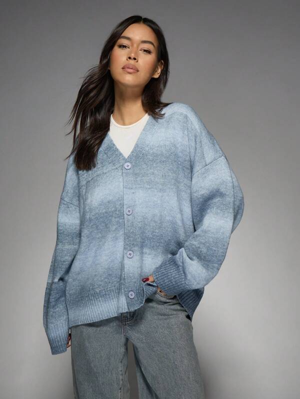 missguided MISSGUIDED Cozy Fluffy Ombre Knit Button-Front Cardigan