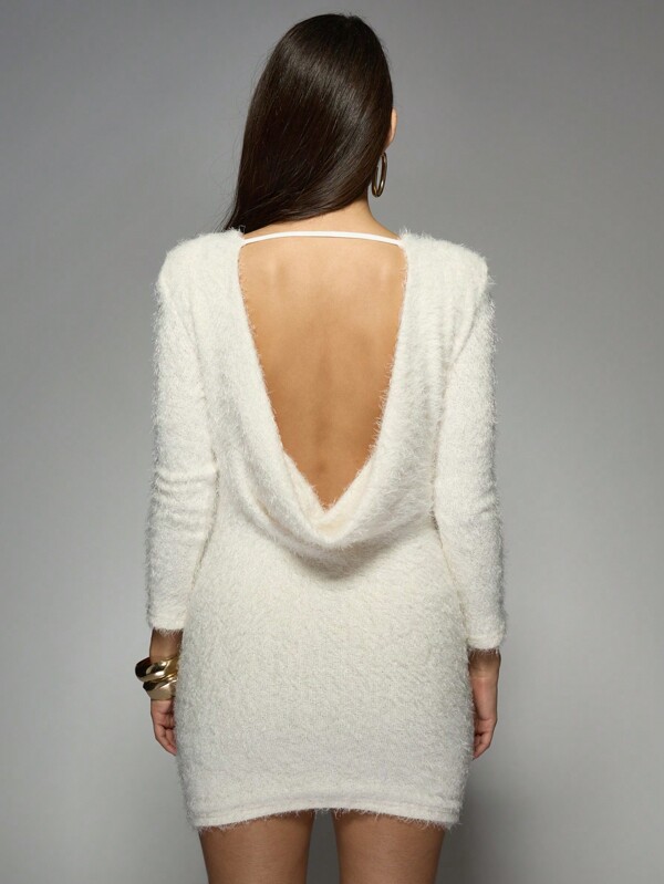 Missguided MISSGUIDED Cozy Fuzzy Knit Bodycon Mini Dress Long Sleeve Soft Textured