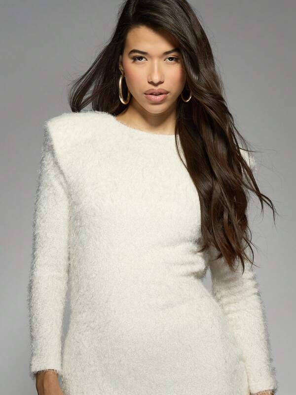 Missguided MISSGUIDED Cozy Fuzzy Knit Bodycon Mini Dress Long Sleeve Soft Textured