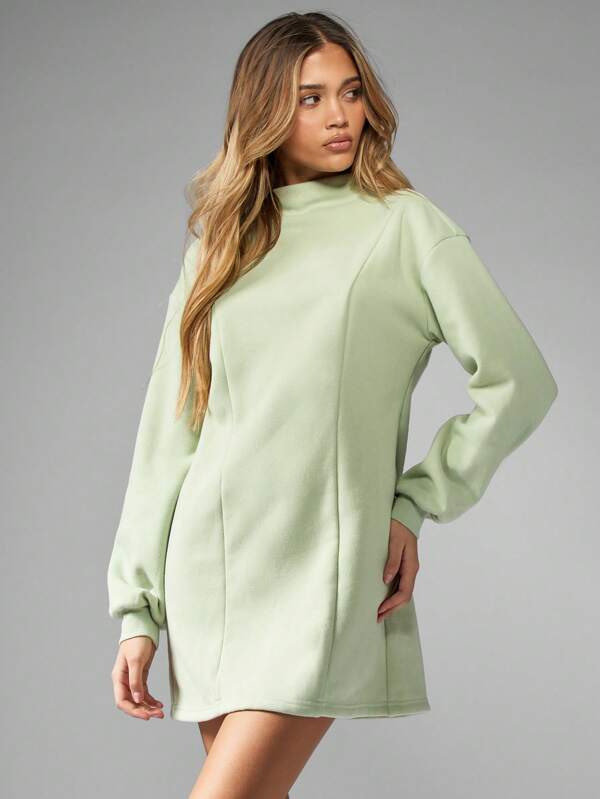 missguided MISSGUIDED Cozy Loopback Sweater Mini Dress High Neck Long Sleeve Ribbed