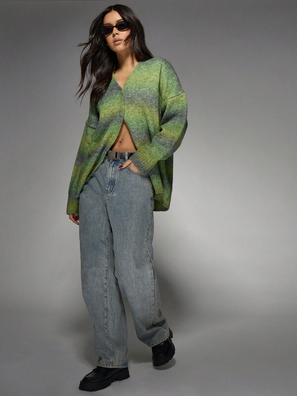 Missguided MISSGUIDED Cozy Ombre Knit Button-Front Cardigan