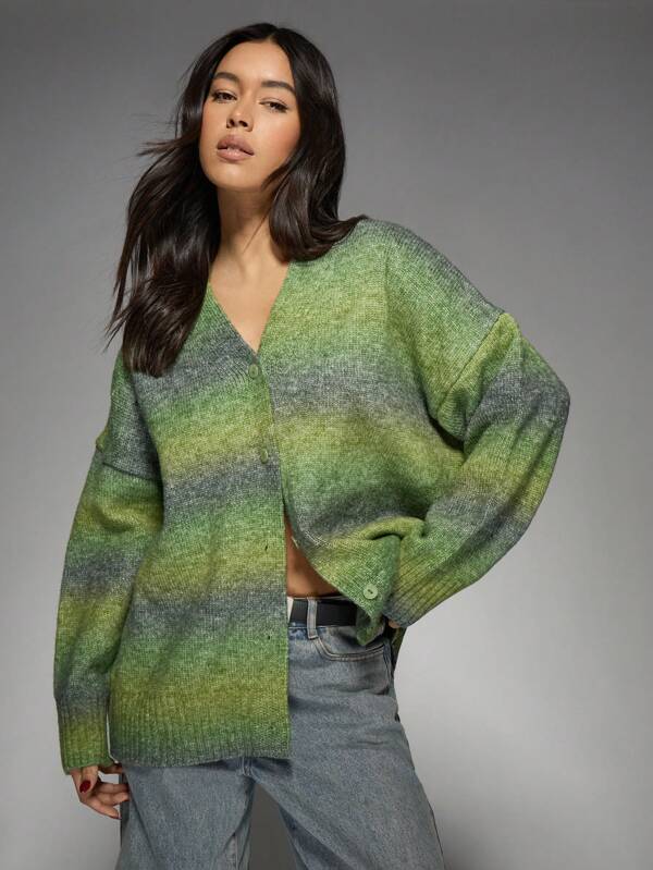 missguided MISSGUIDED Cozy Ombre Knit Button-Front Cardigan