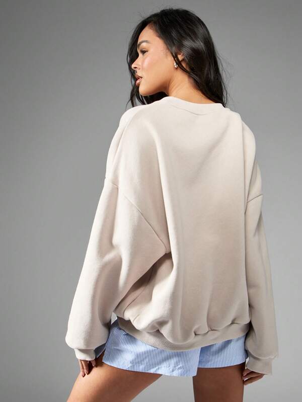 Missguided MISSGUIDED Cozy Oversized Collegiate Crewneck Pullover Sweatshirt