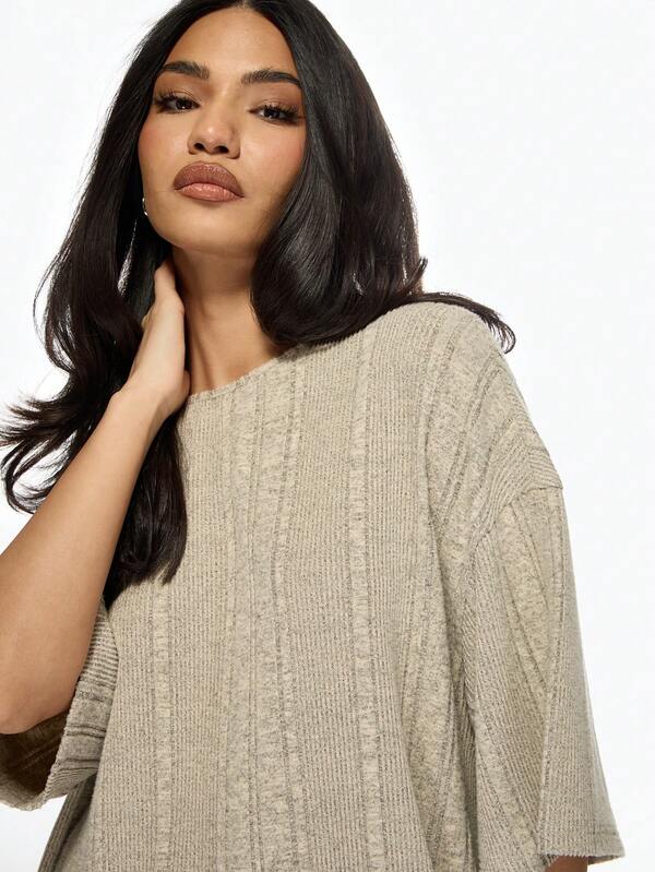 Missguided MISSGUIDED Cozy Oversized Drop Shoulder Ribbed T-Shirts