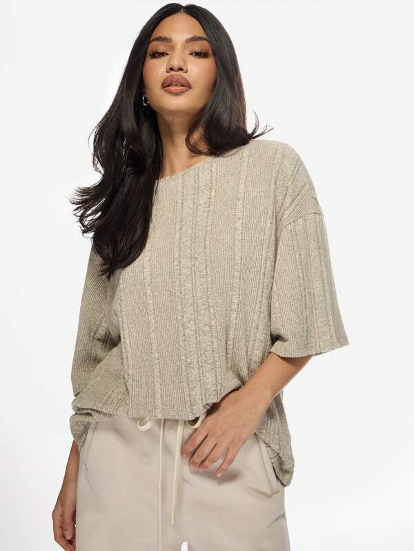missguided MISSGUIDED Cozy Oversized Drop Shoulder Ribbed T-Shirts