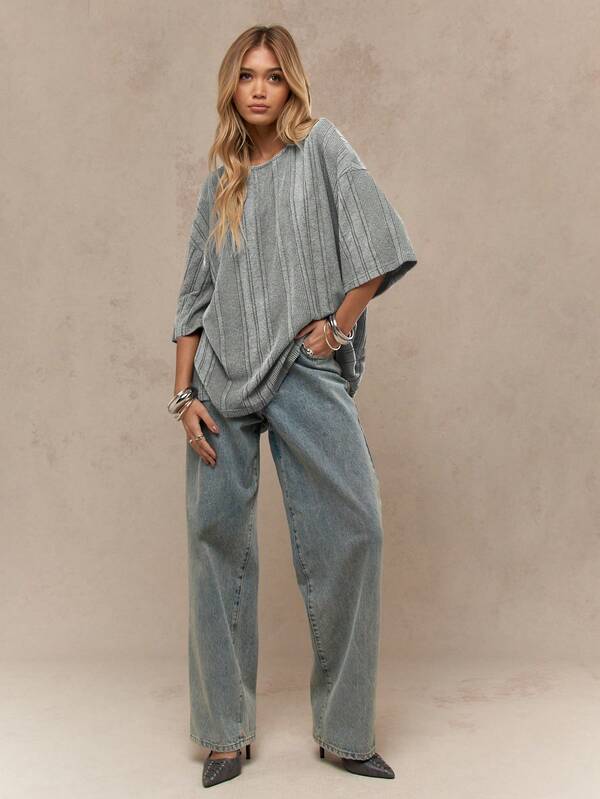 Missguided MISSGUIDED Cozy Oversized Ribbed T-Shirt