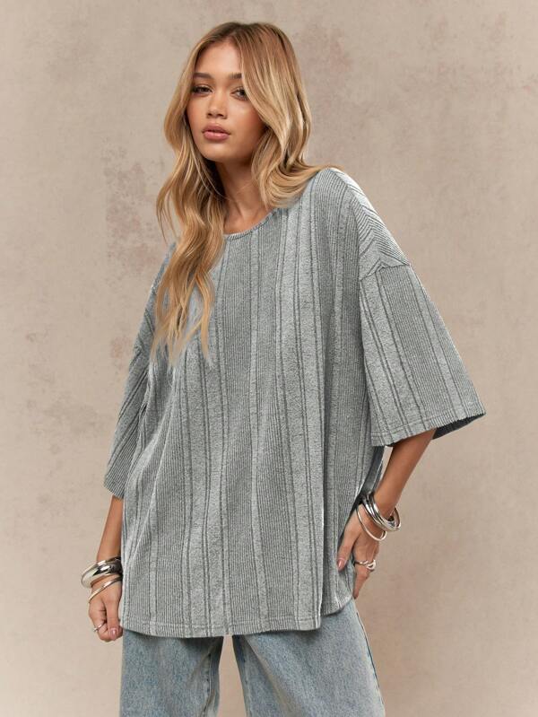 missguided MISSGUIDED Cozy Oversized Ribbed T-Shirt