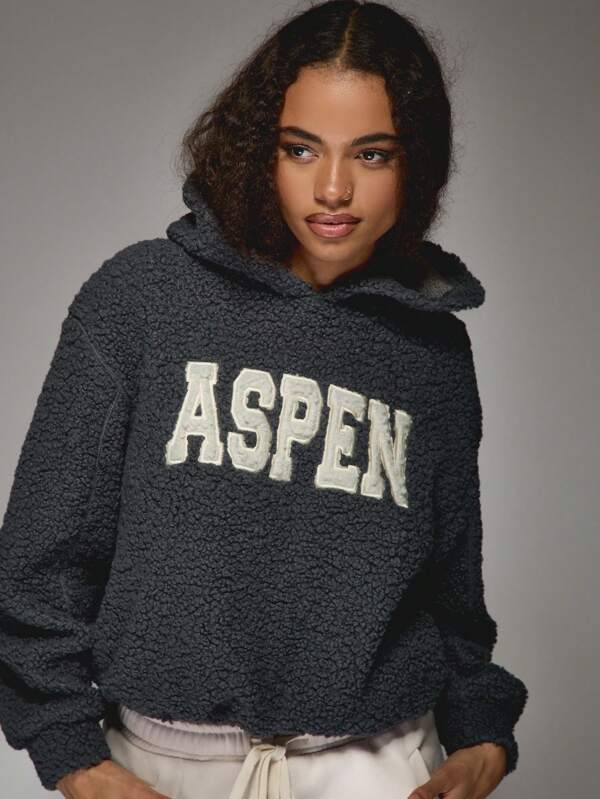 Missguided MISSGUIDED Cozy Plush Sherpa Crop Hoodie Sweatshirt