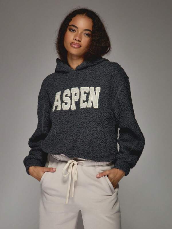 missguided MISSGUIDED Cozy Plush Sherpa Crop Hoodie Sweatshirt