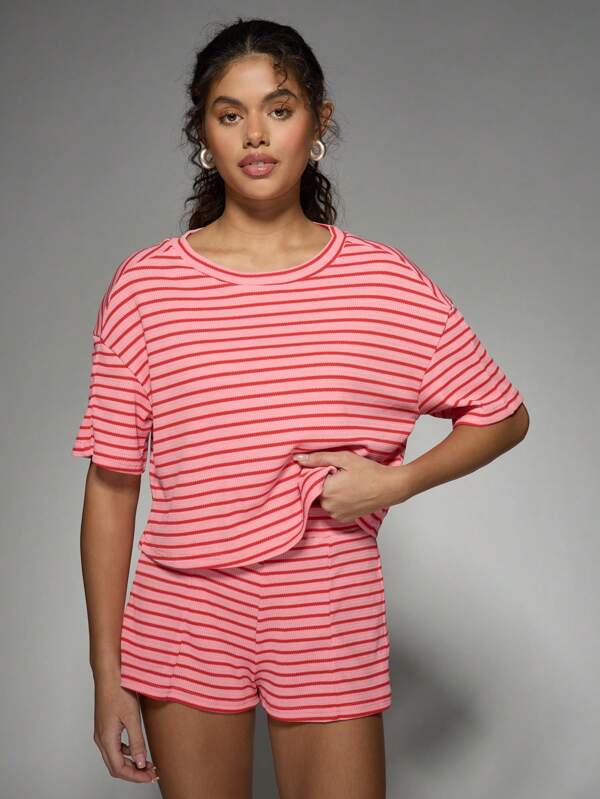 missguided MISSGUIDED Cozy Ribbed Striped Two-Piece Outfit