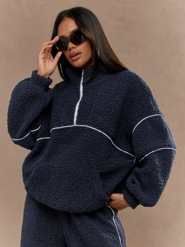 Missguided MISSGUIDED Cozy Teddy Sherpa Fleece Half Zip Sweatshirt