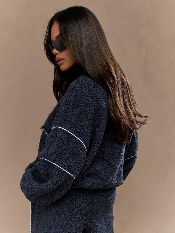 Missguided MISSGUIDED Cozy Teddy Sherpa Fleece Half Zip Sweatshirt