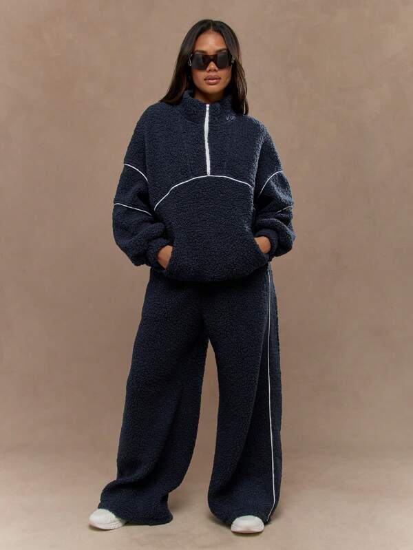 missguided MISSGUIDED Cozy Teddy Sherpa Fleece Half Zip Sweatshirt