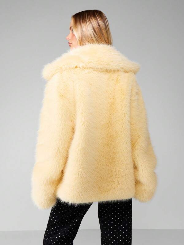 Missguided MISSGUIDED Cream Faux Fur Open Front Coat